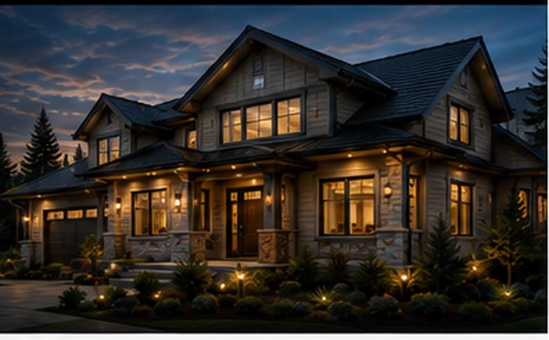 A rebuilt craftsman home at dusk